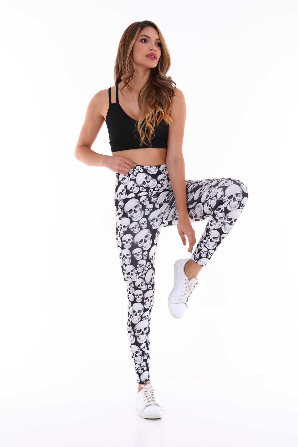 Leggings with Pockets White Skull