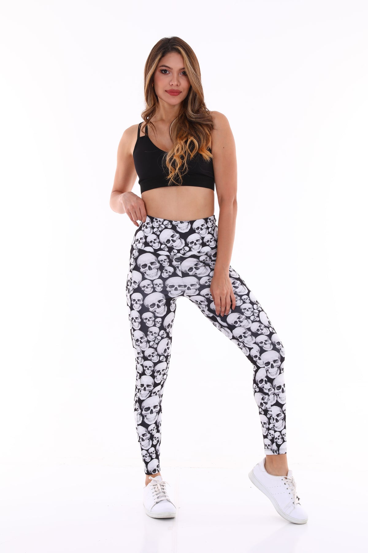 Leggings with Pockets White Skull