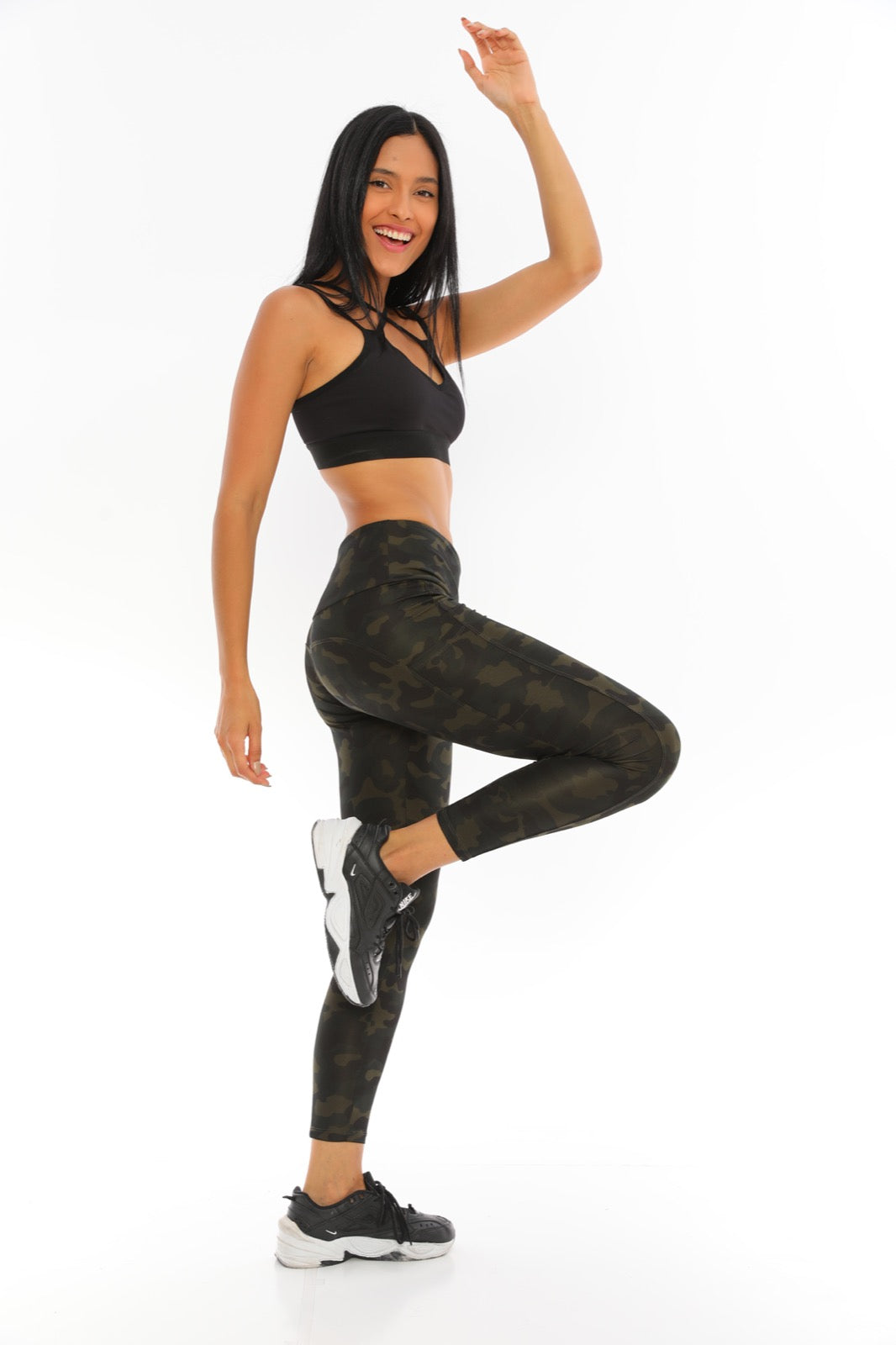 Leggings with Pockets Dark Green Camouflage