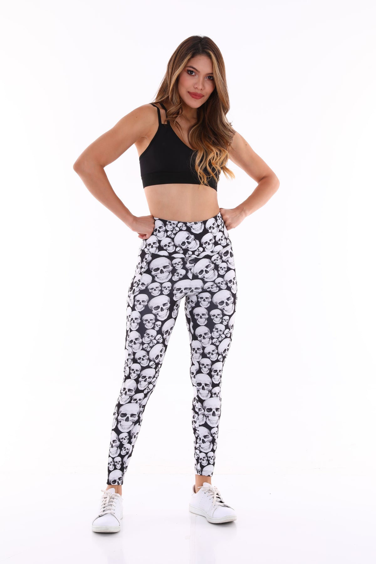 Leggings with Pockets White Skull