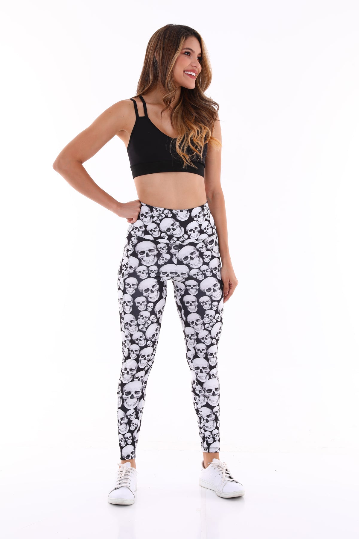 Leggings with Pockets White Skull