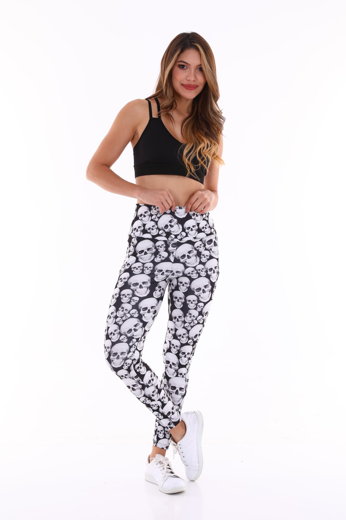 Leggings with Pockets White Skull