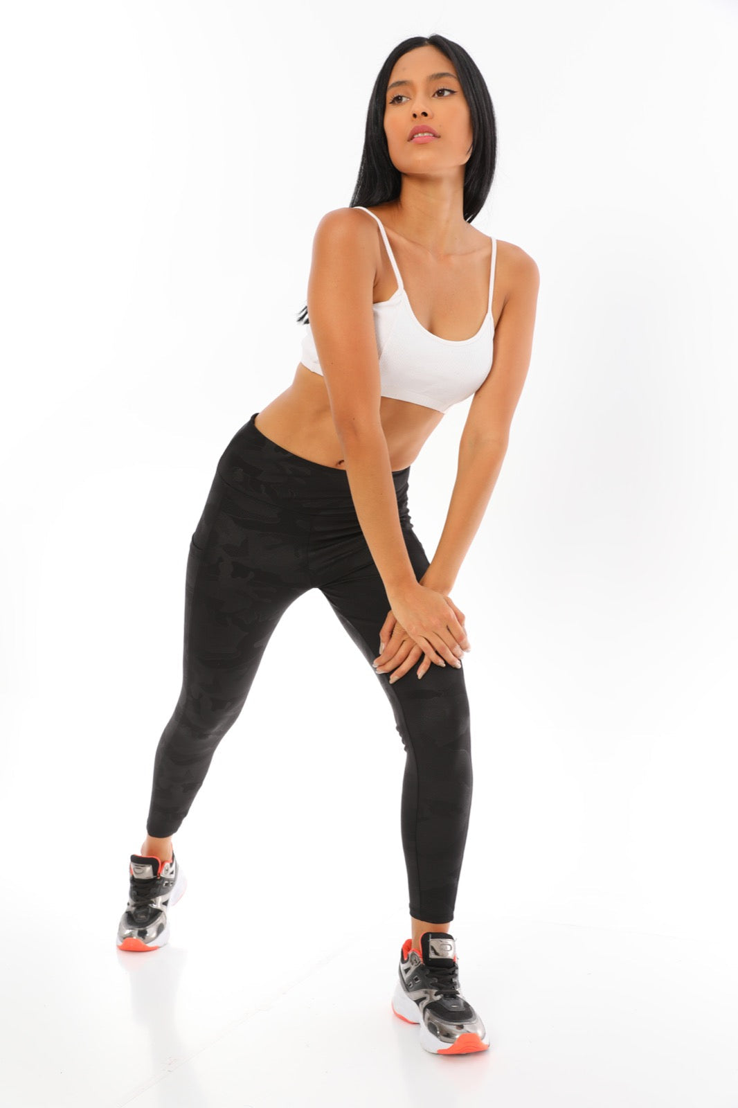 Leggings with Pockets Black Camouflage