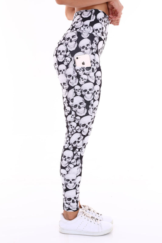 Leggings with Pockets White Skull