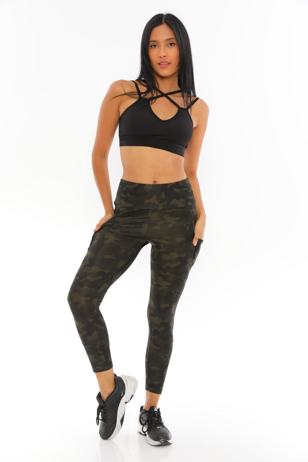 Leggings with Pockets Dark Green Camouflage