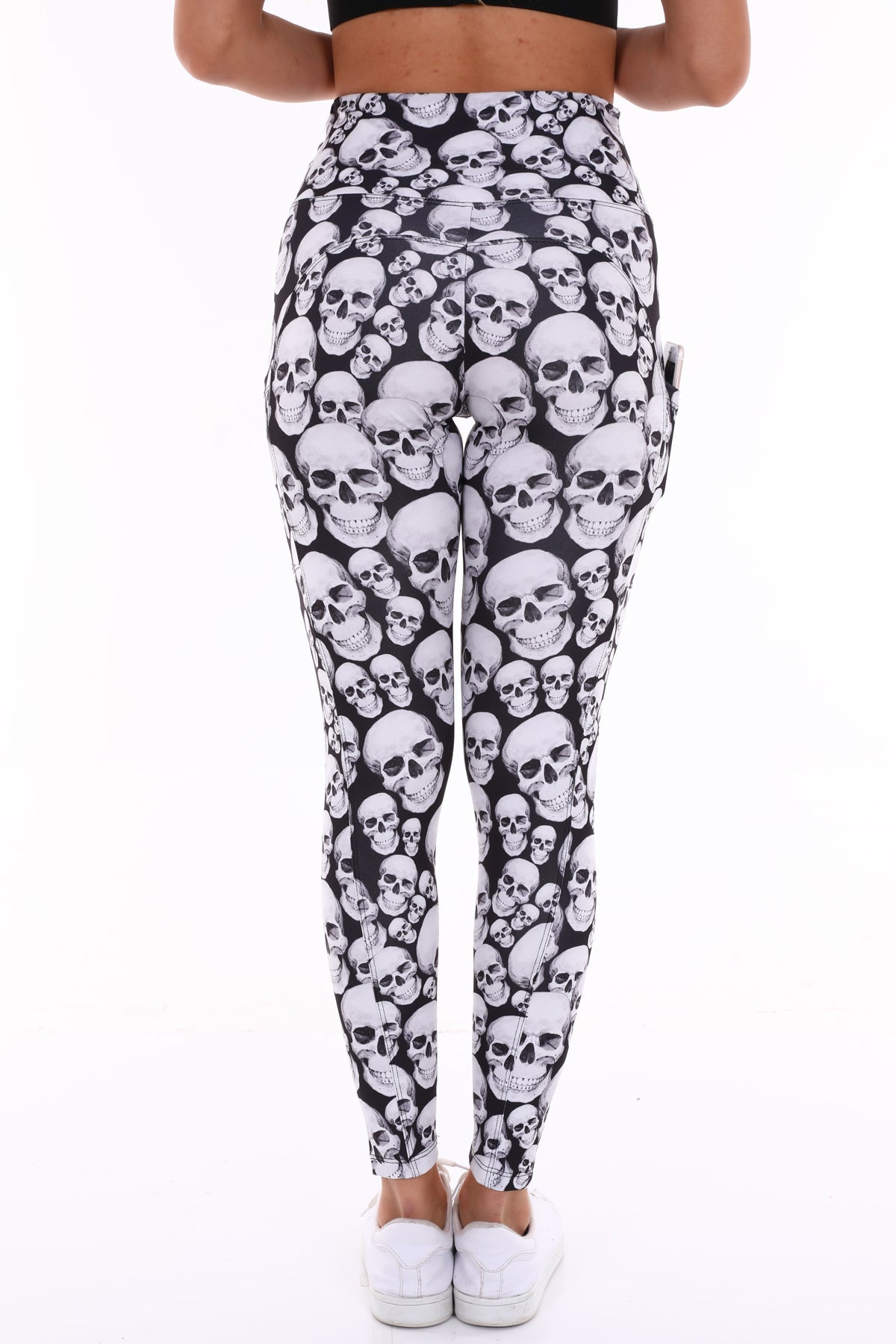 Leggings with Pockets White Skull