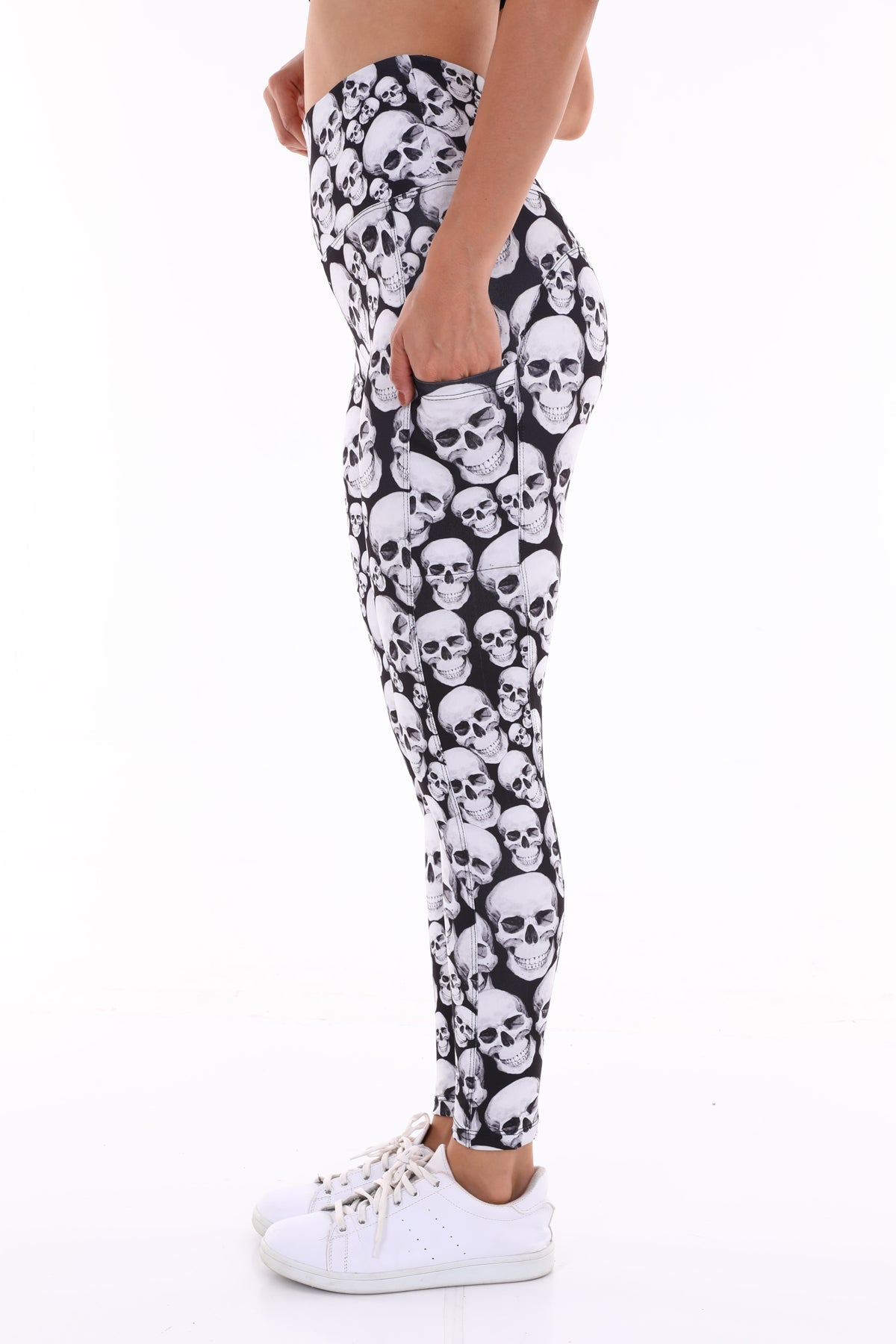 Leggings with Pockets White Skull