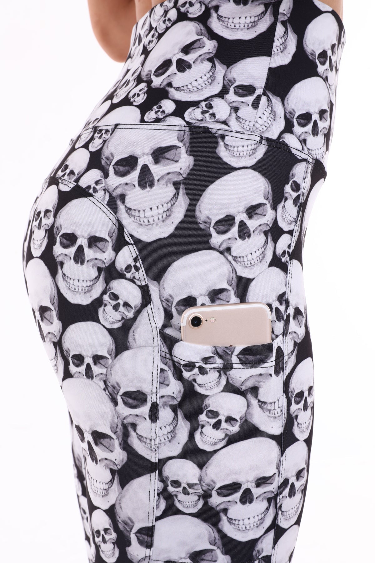 Leggings with Pockets White Skull