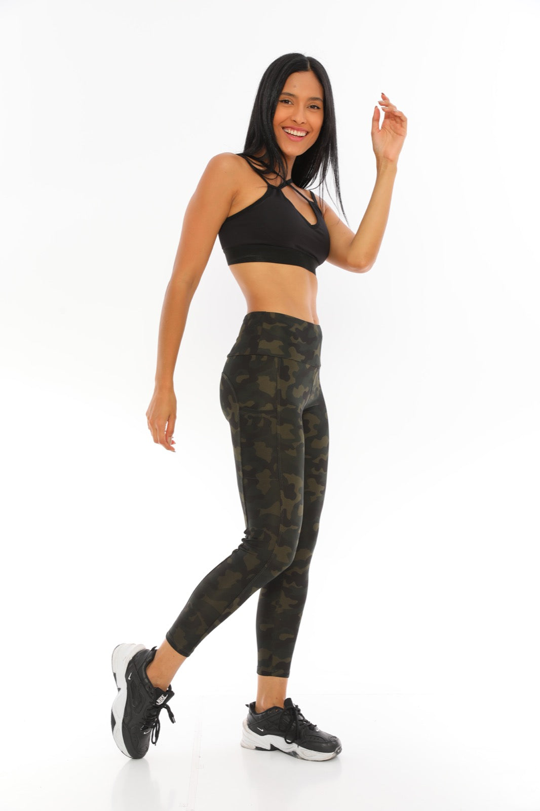 Leggings with Pockets Dark Green Camouflage