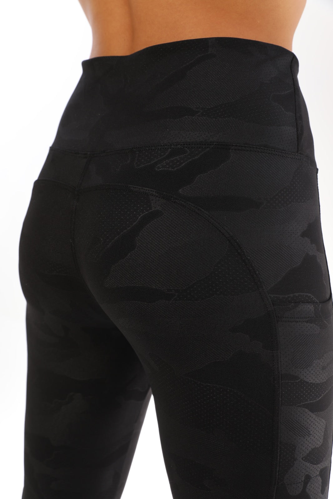 Leggings with Pockets Black Camouflage