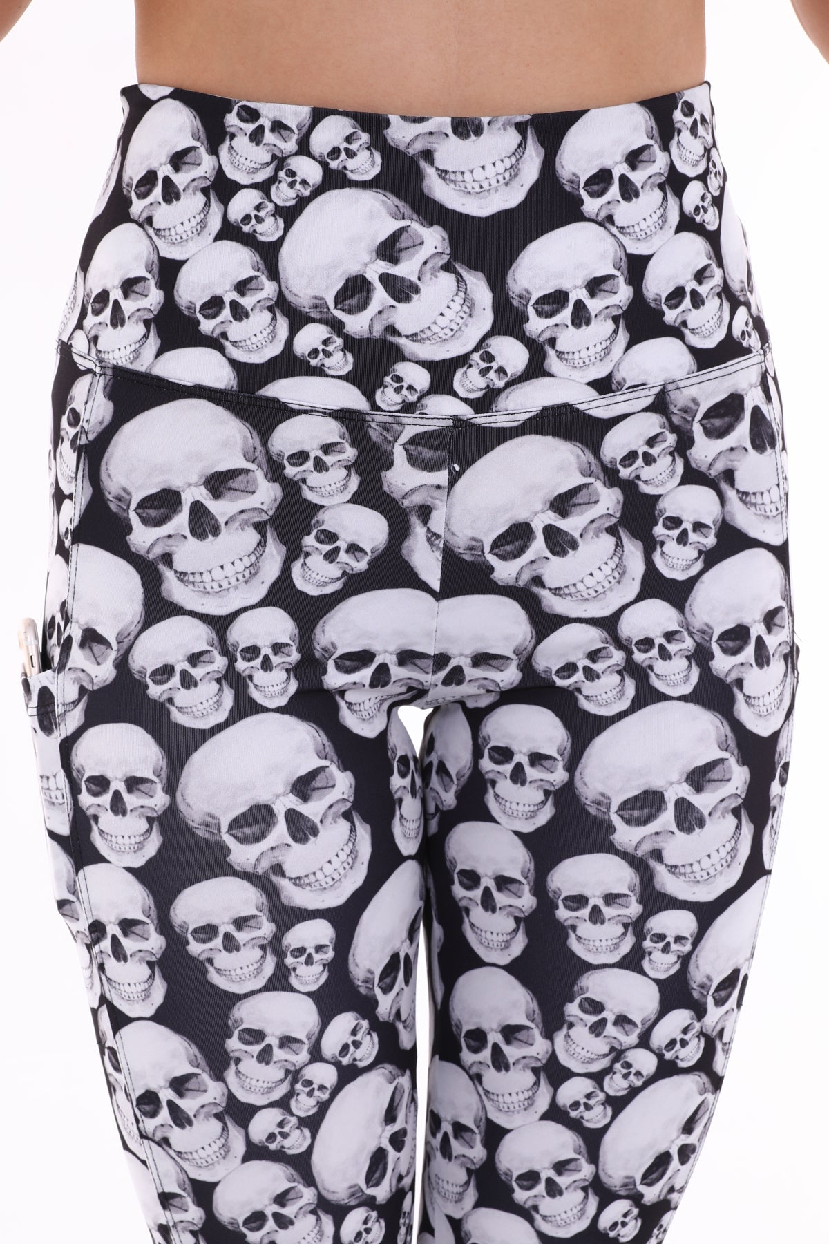 Leggings with Pockets White Skull