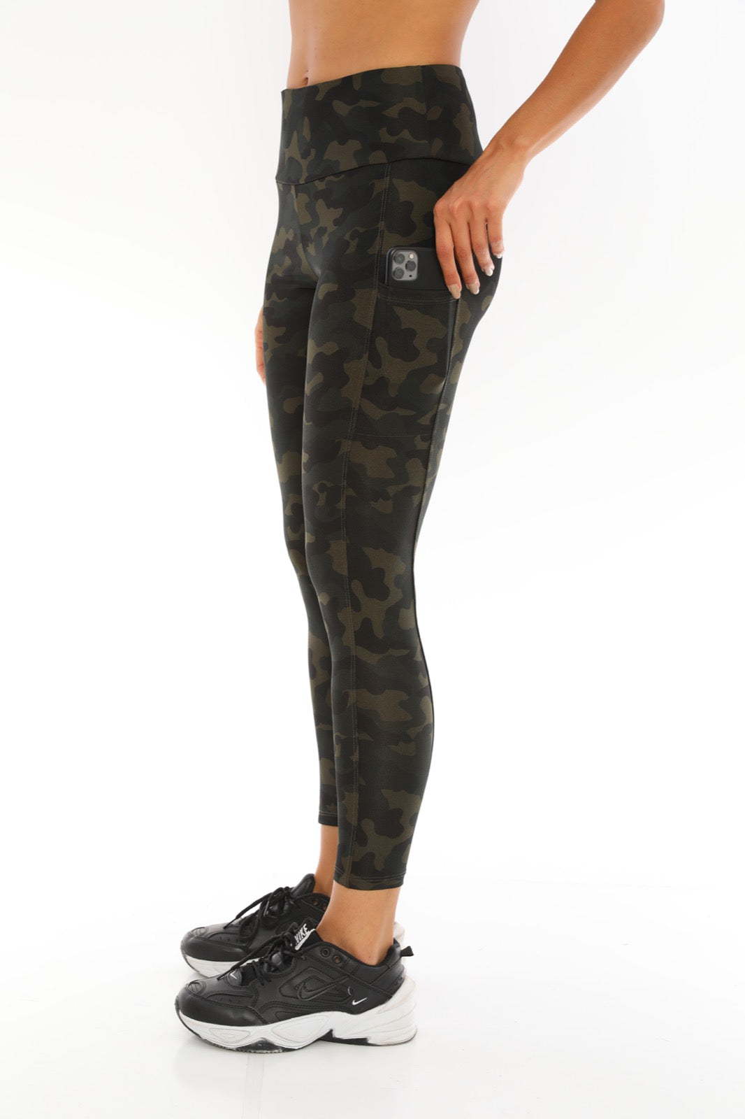 Leggings with Pockets Dark Green Camouflage
