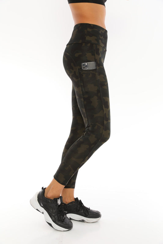 Leggings with Pockets Dark Green Camouflage