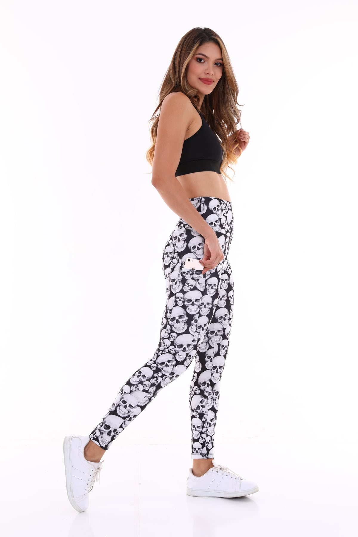 Leggings with Pockets White Skull