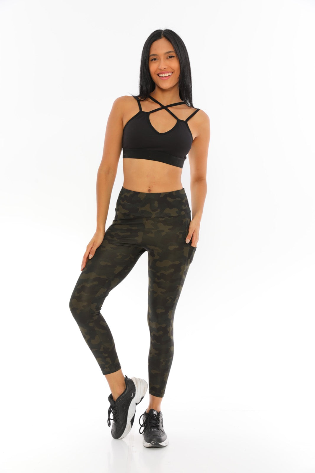 Leggings with Pockets Dark Green Camouflage
