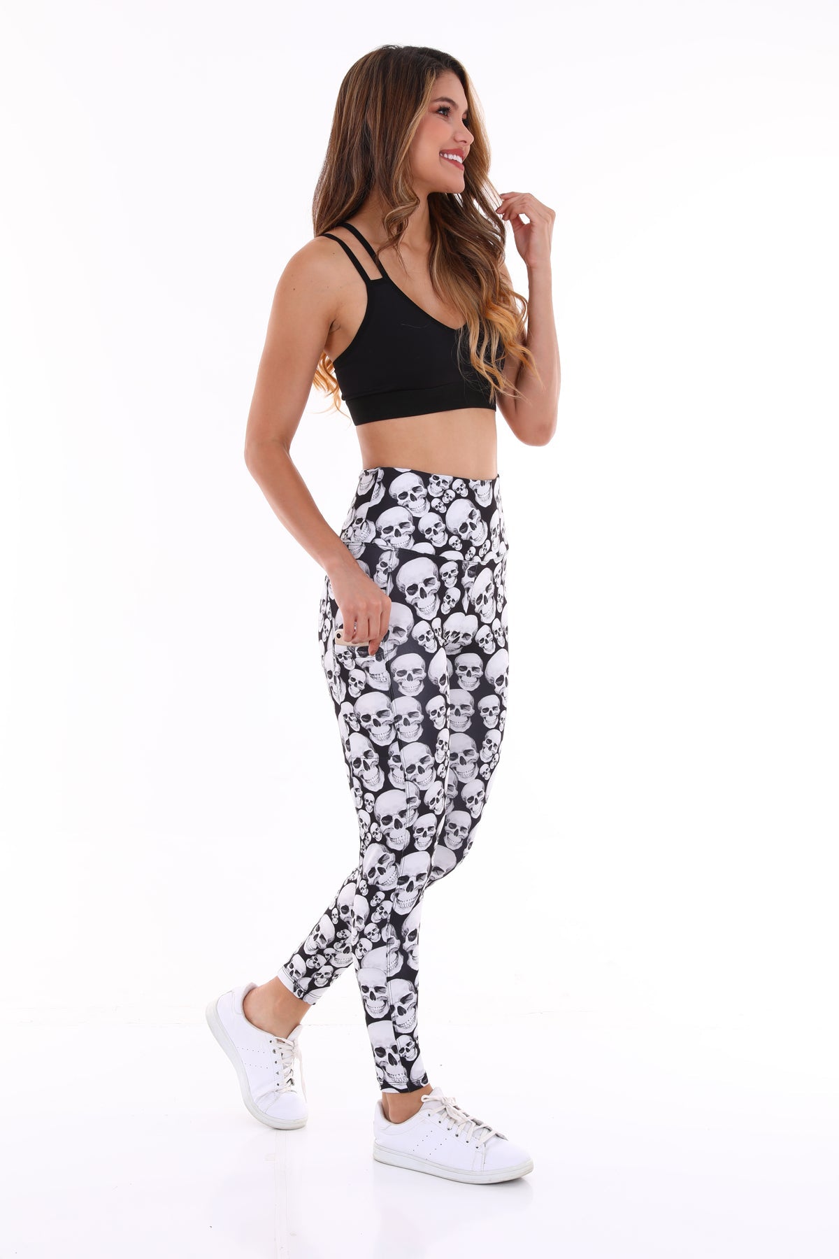 Leggings with Pockets White Skull