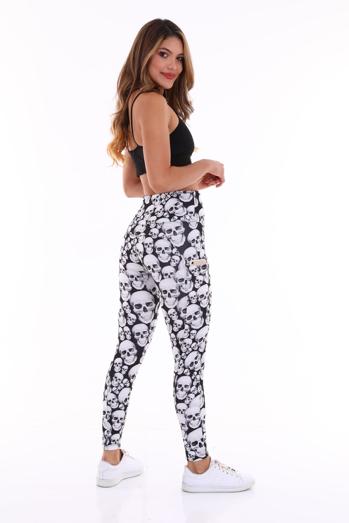 Leggings with Pockets White Skull