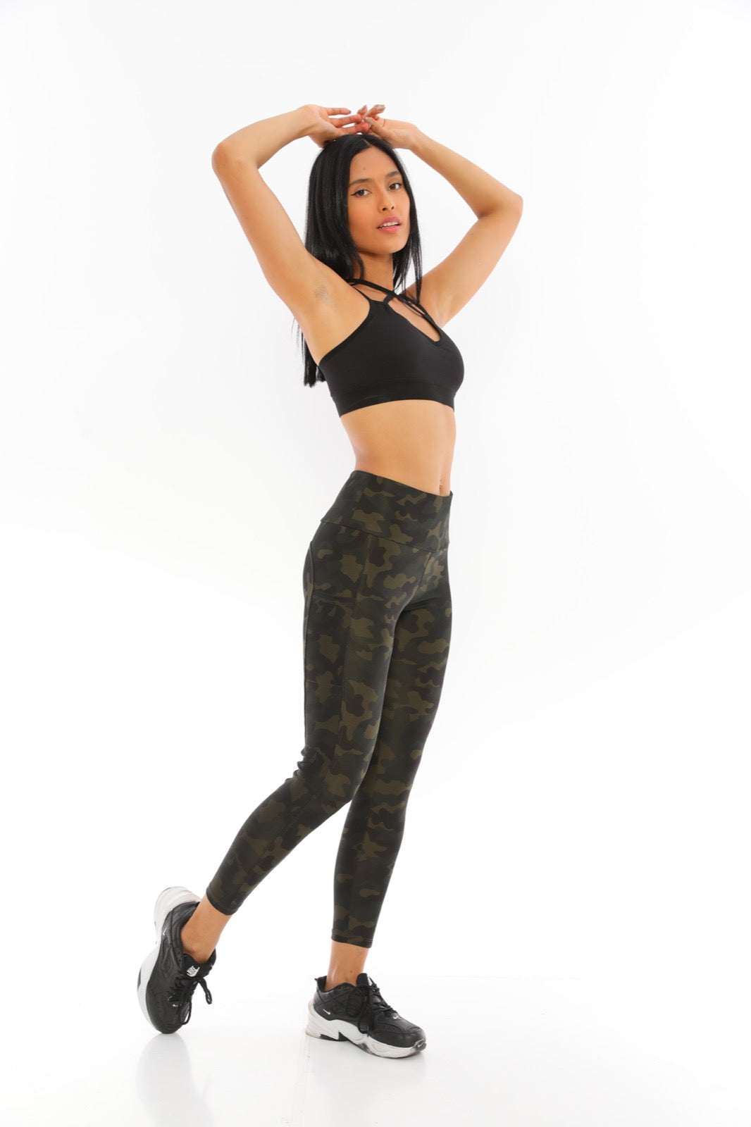 Leggings with Pockets Dark Green Camouflage