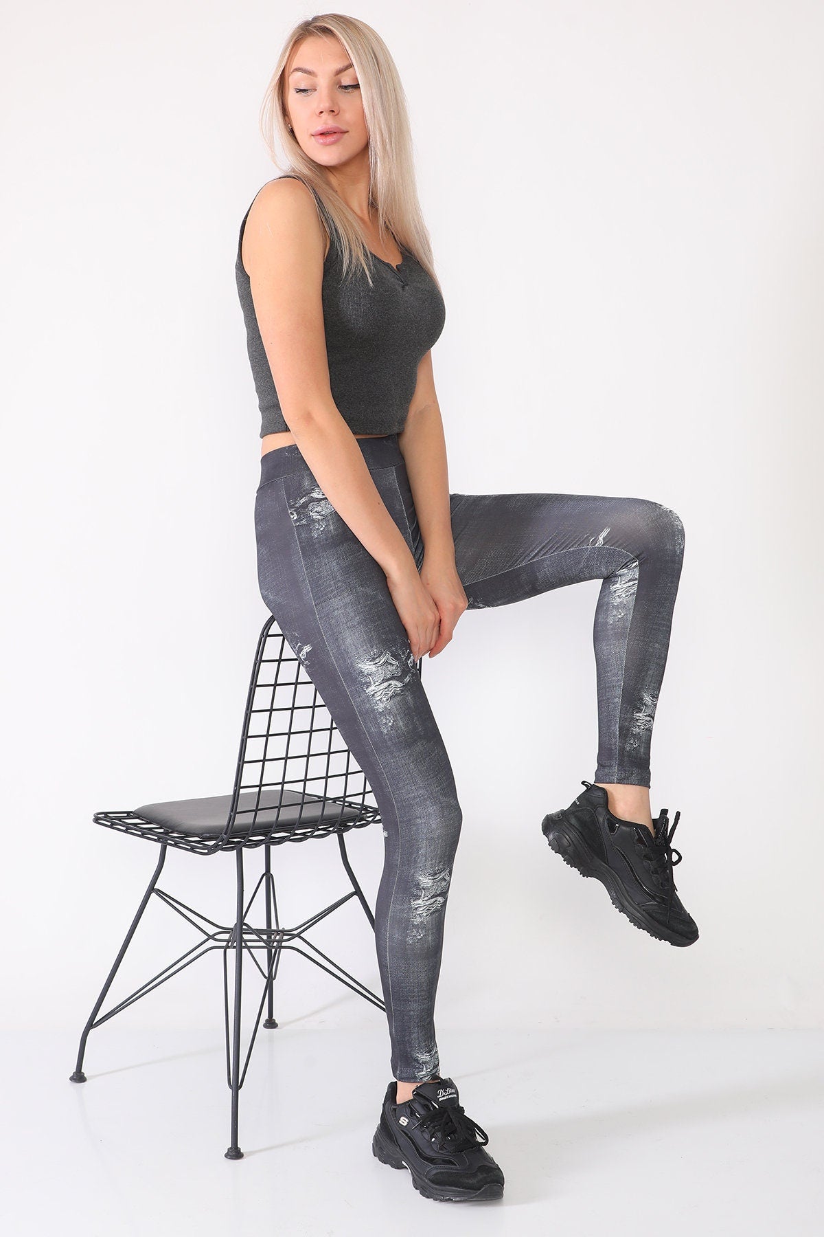 Leggings Denim with Pockets Black