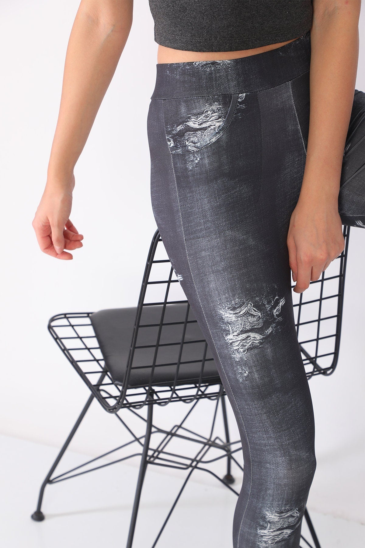 Leggings Denim with Pockets Black