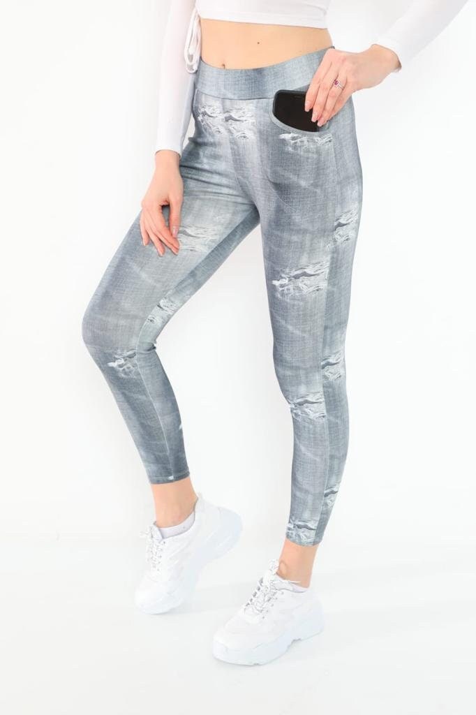 Leggings Denim with Pockets Stone Gray