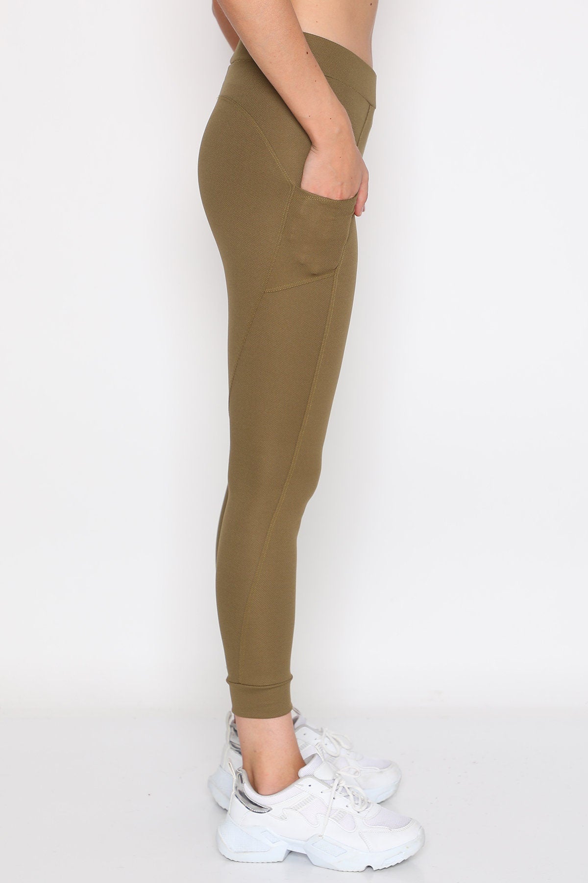 Leggings Low Waist with Pockets Green