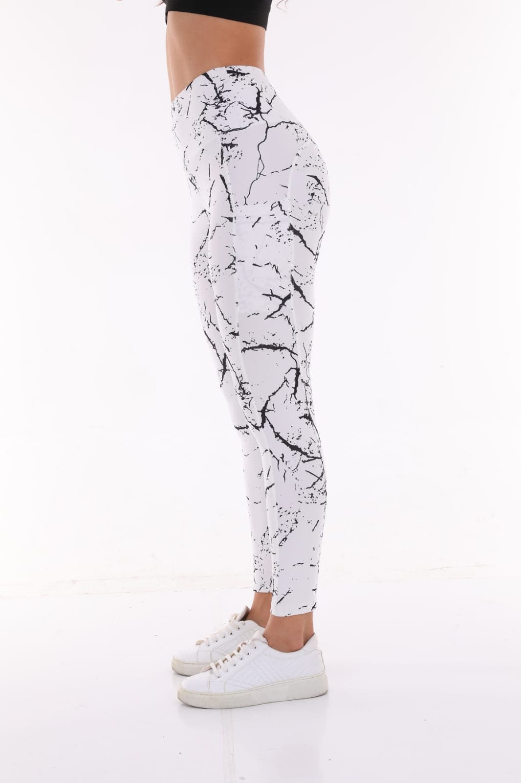 Leggings High Waist with Pockets Marble White