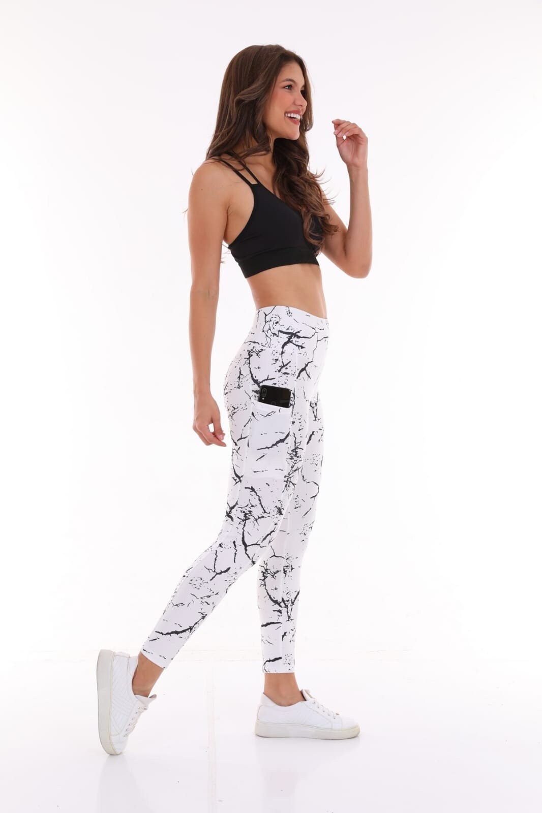 Leggings High Waist with Pockets Marble White