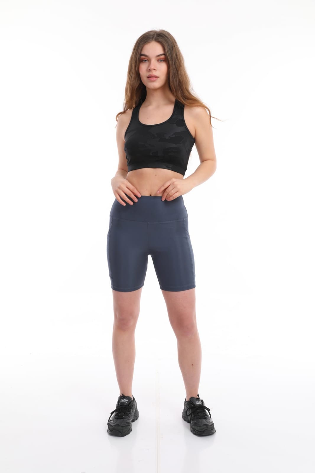 Shorts High Waist with Pockets Stone Blue