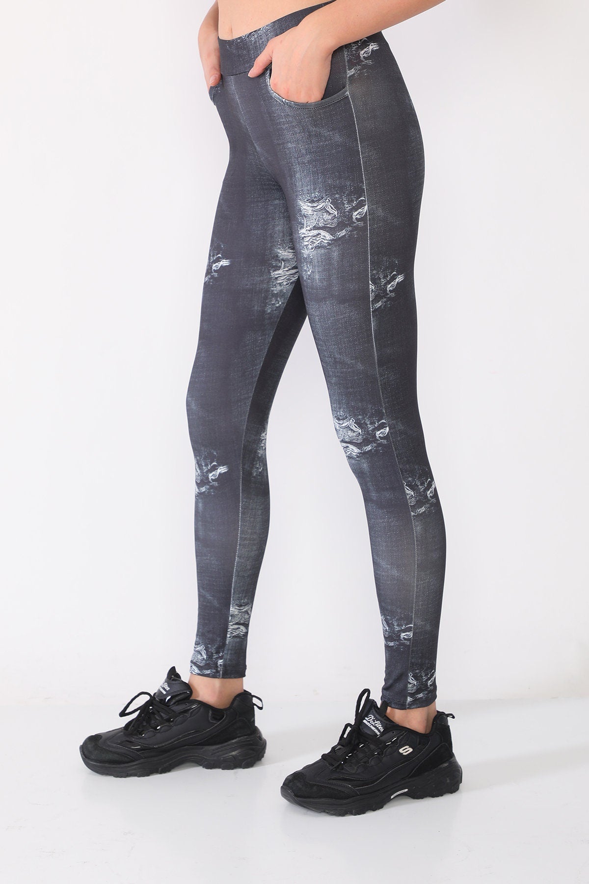 Leggings Denim with Pockets Black