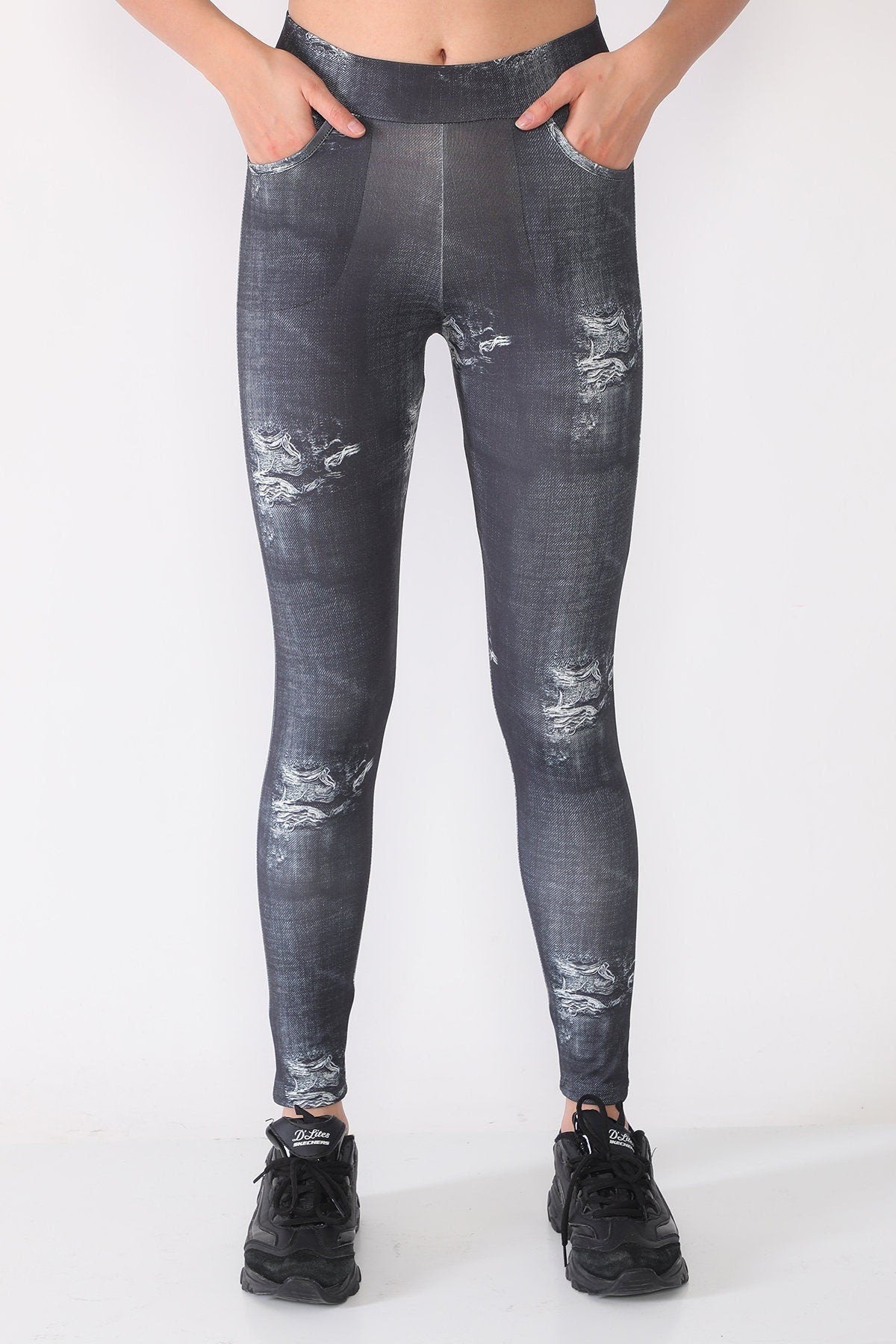Leggings Denim with Pockets Black