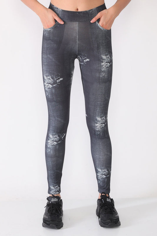 Leggings Denim with Pockets Black