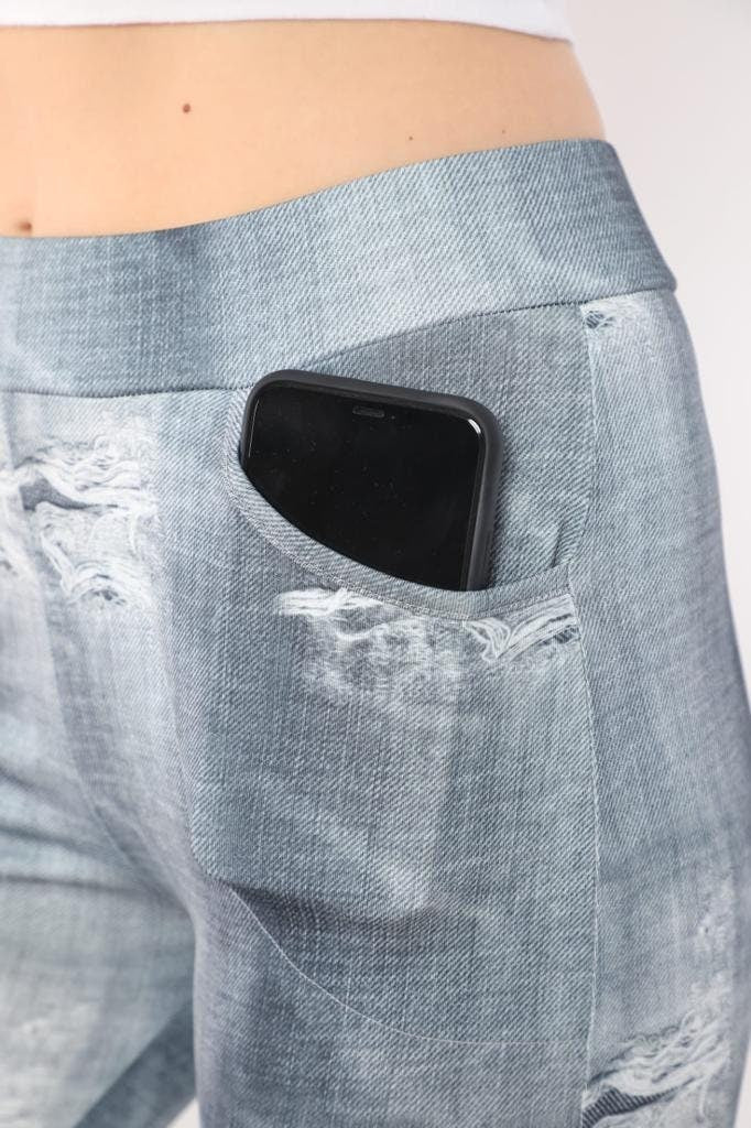 Leggings Denim with Pockets Stone Gray