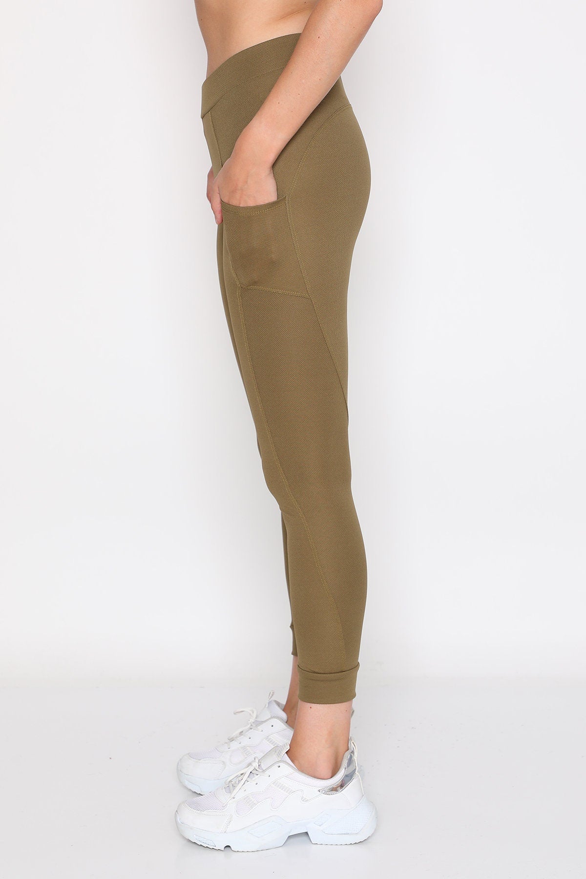 Leggings Low Waist with Pockets Green