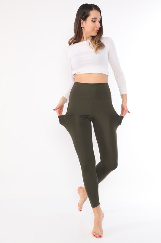 Leggings High Waist with Pockets Green