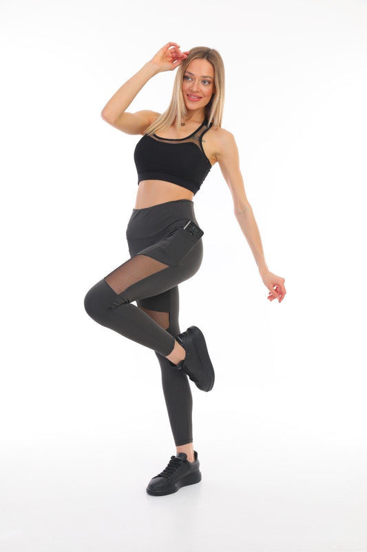 Leggings High Waist with Pockets Tulle Anthracite