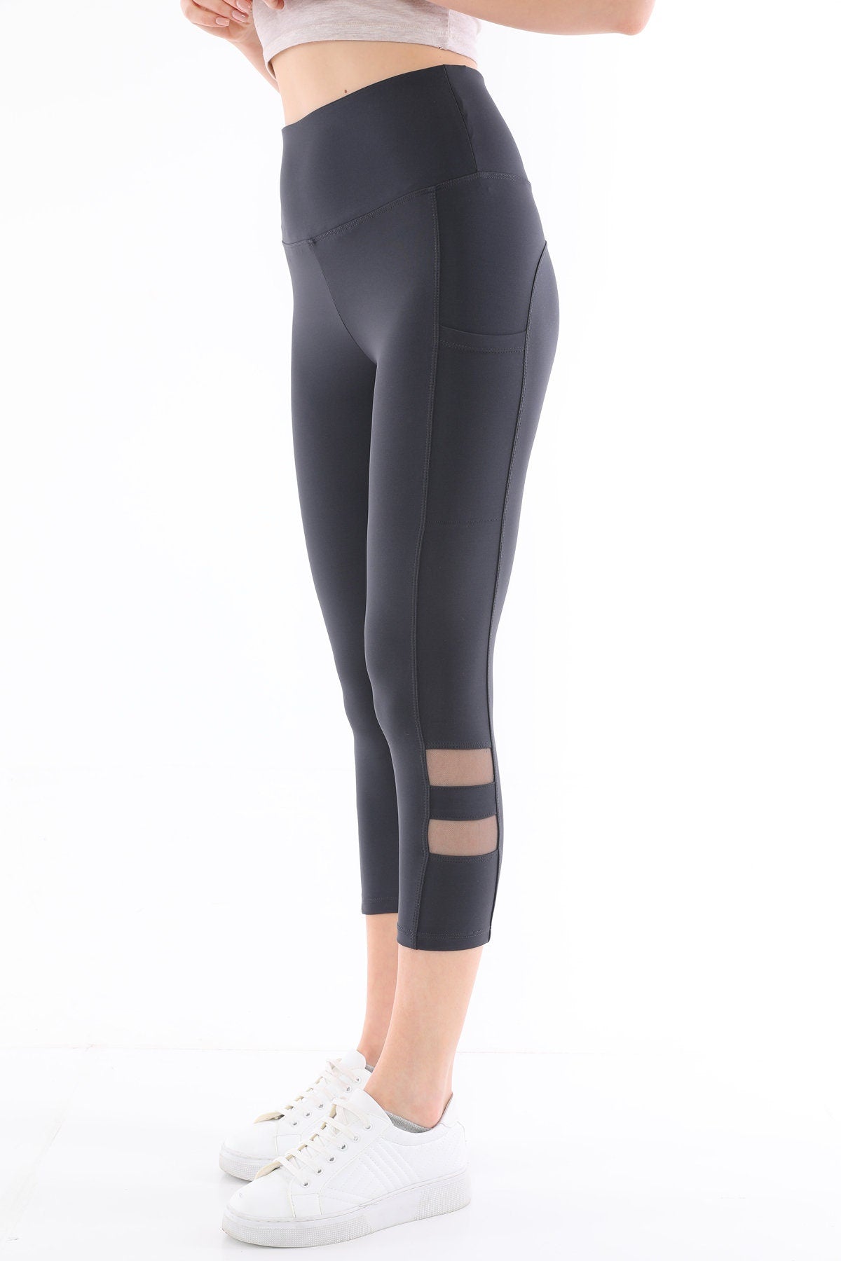 Capris High Waist with Pockets Tulle Smoked