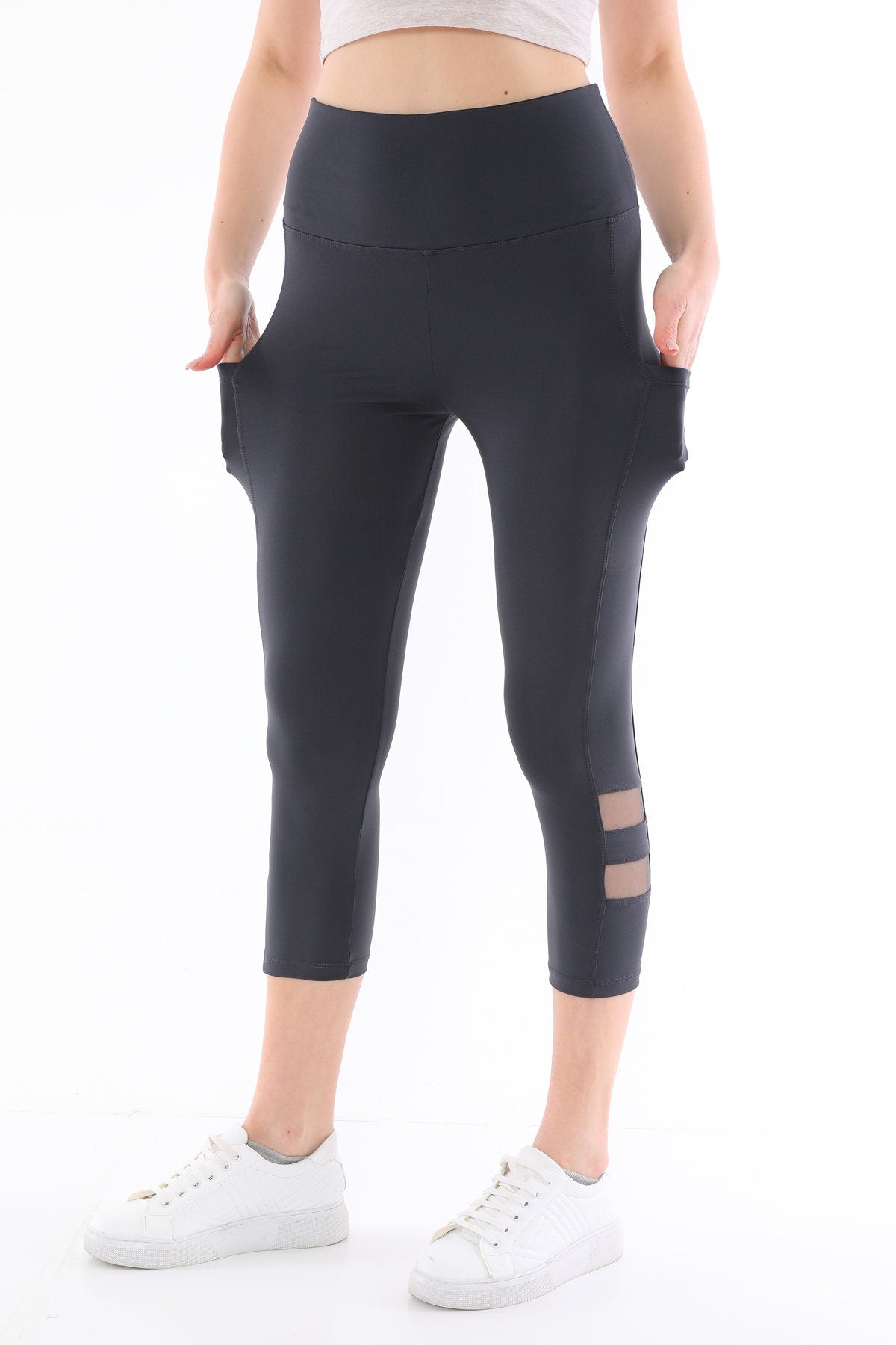 Capris High Waist with Pockets Tulle Smoked