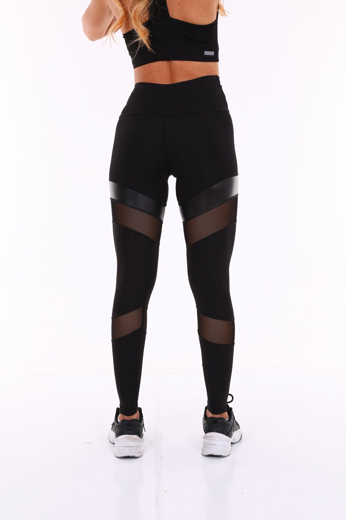 Leggings Leather High Waist Tulle Black