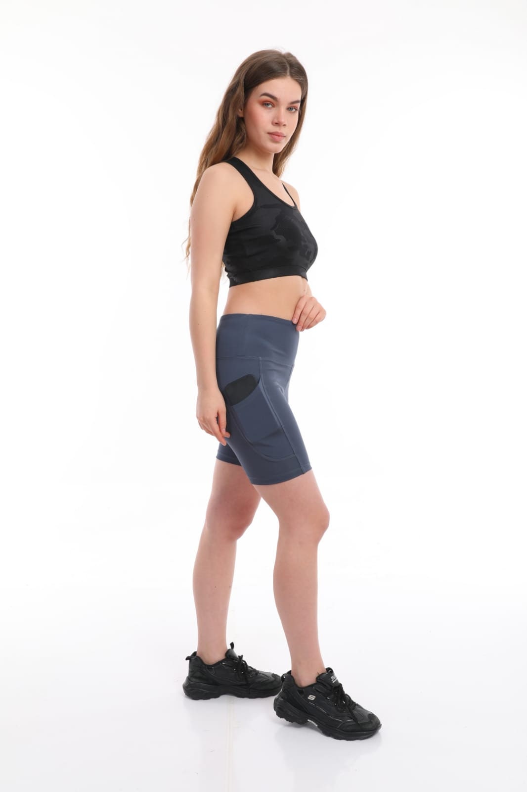 Shorts High Waist with Pockets Stone Blue