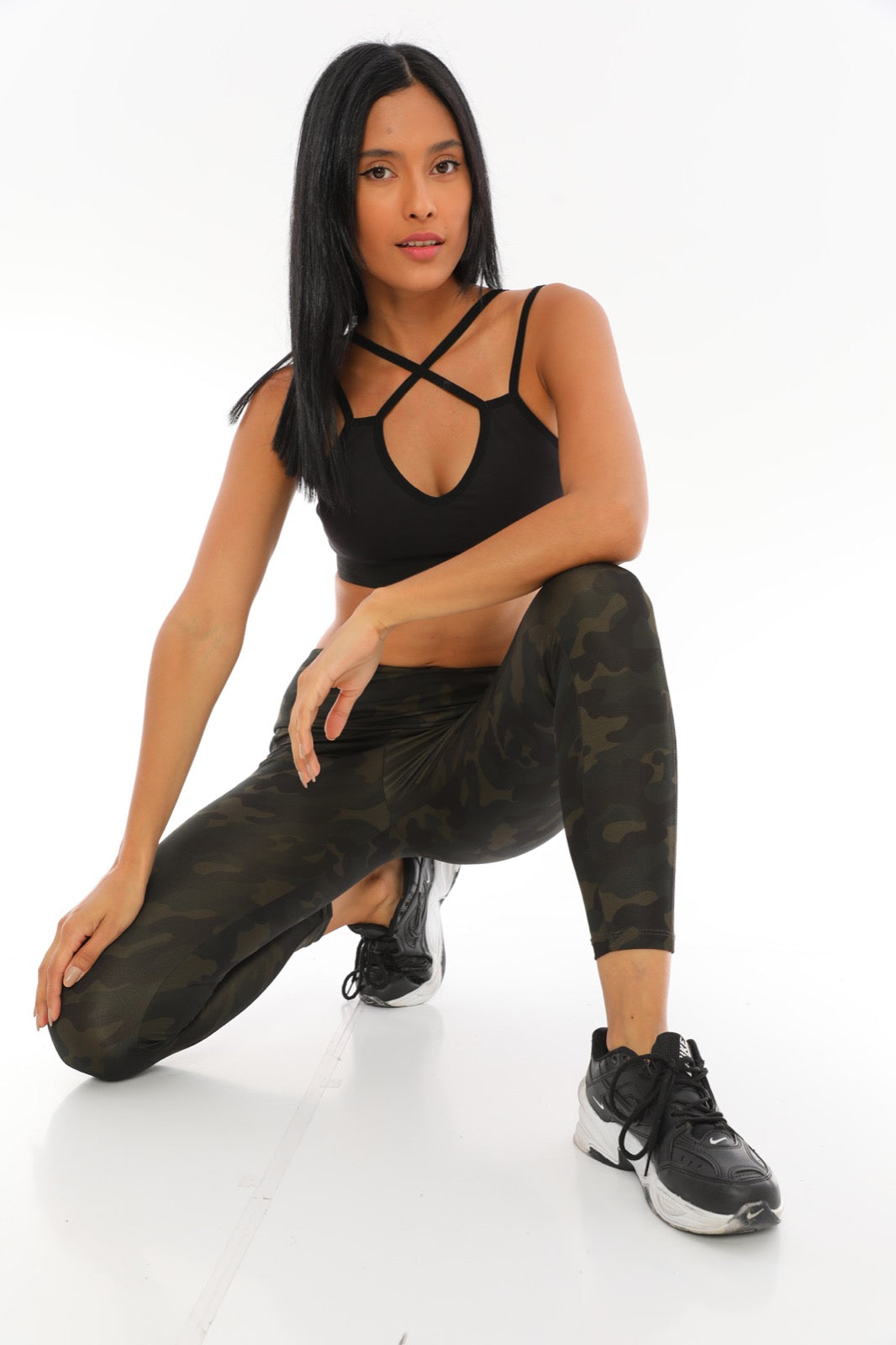 Leggings with Pockets Dark Green Camouflage