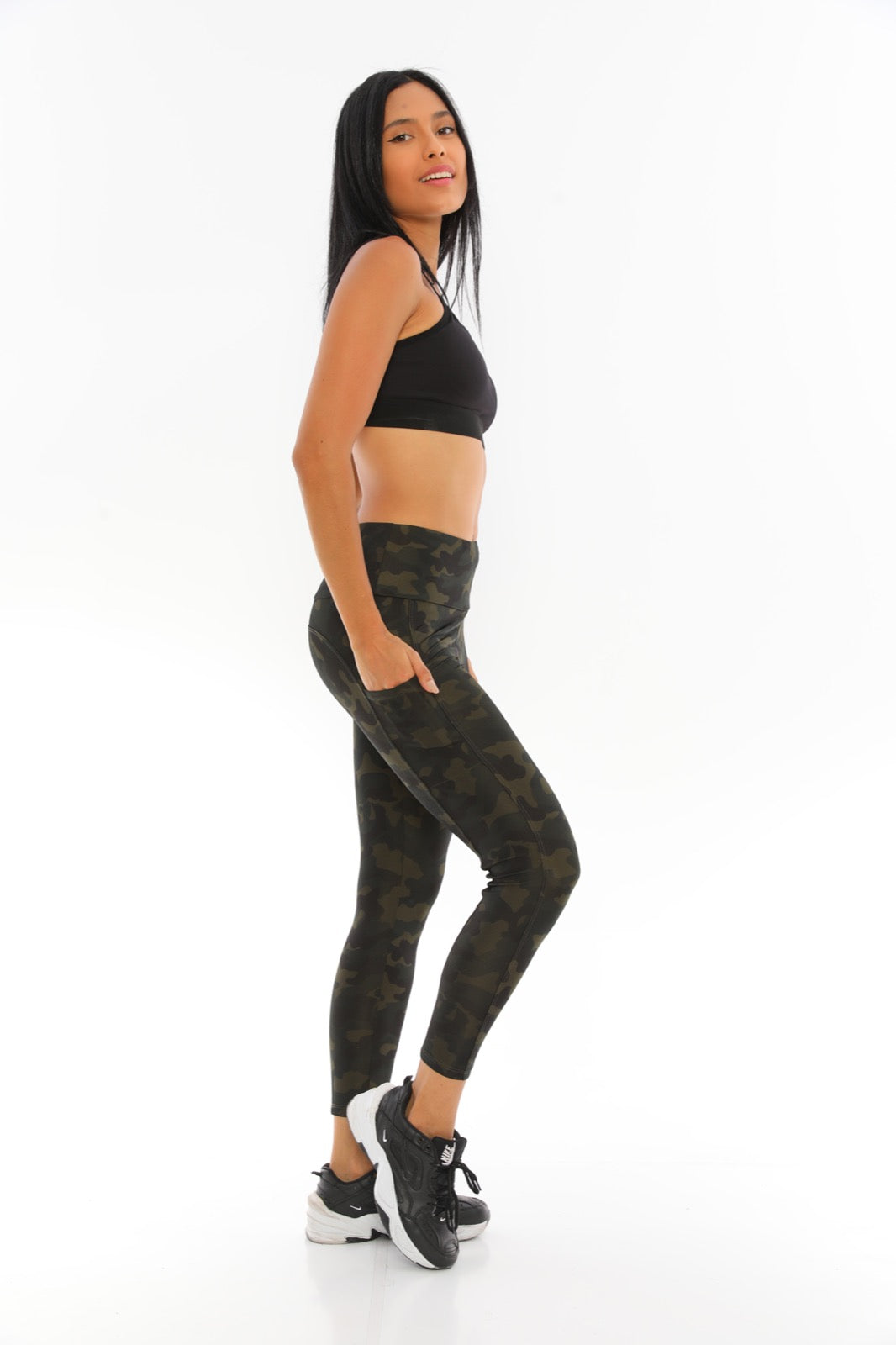 Leggings with Pockets Dark Green Camouflage