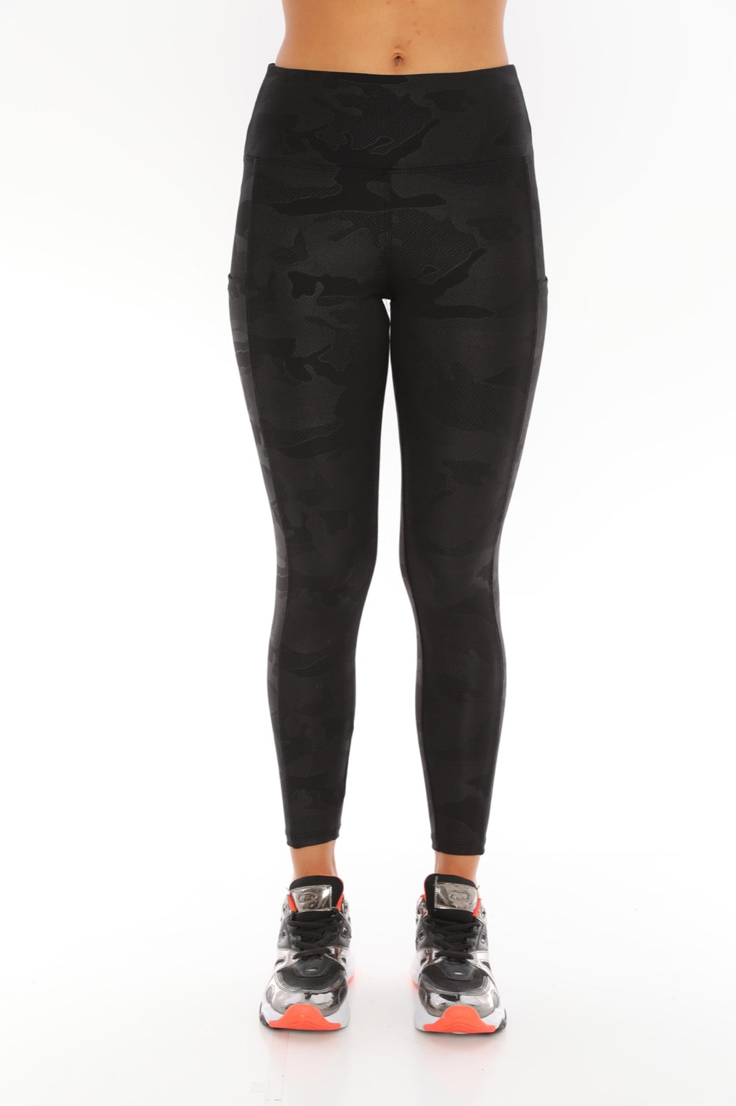 Leggings with Pockets Black Camouflage