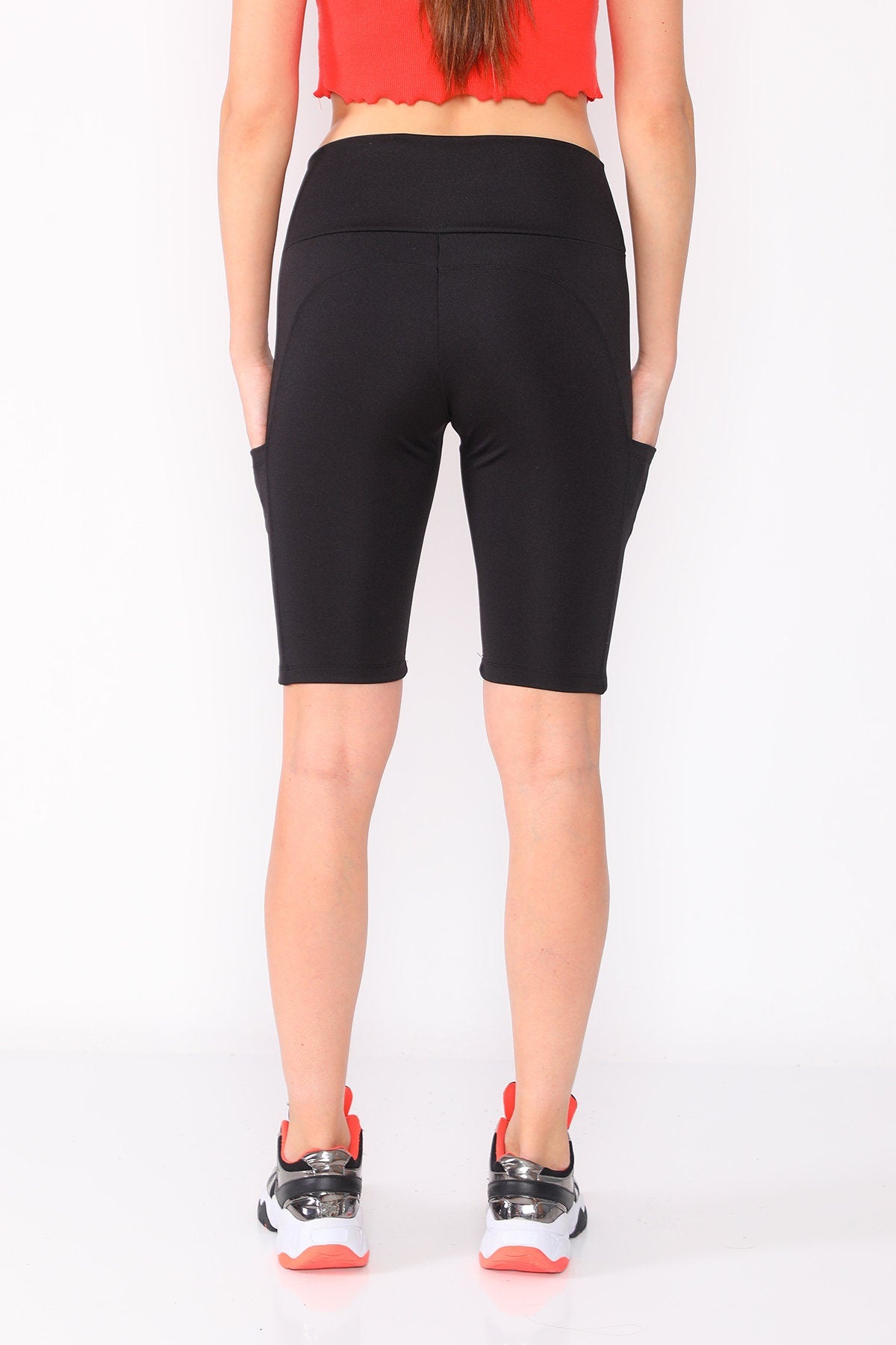 Shorts Long High Waist with Pockets Black