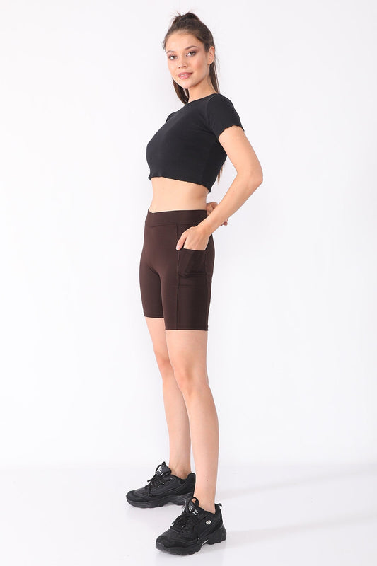 Shorts Low Waist with Pockets Brown