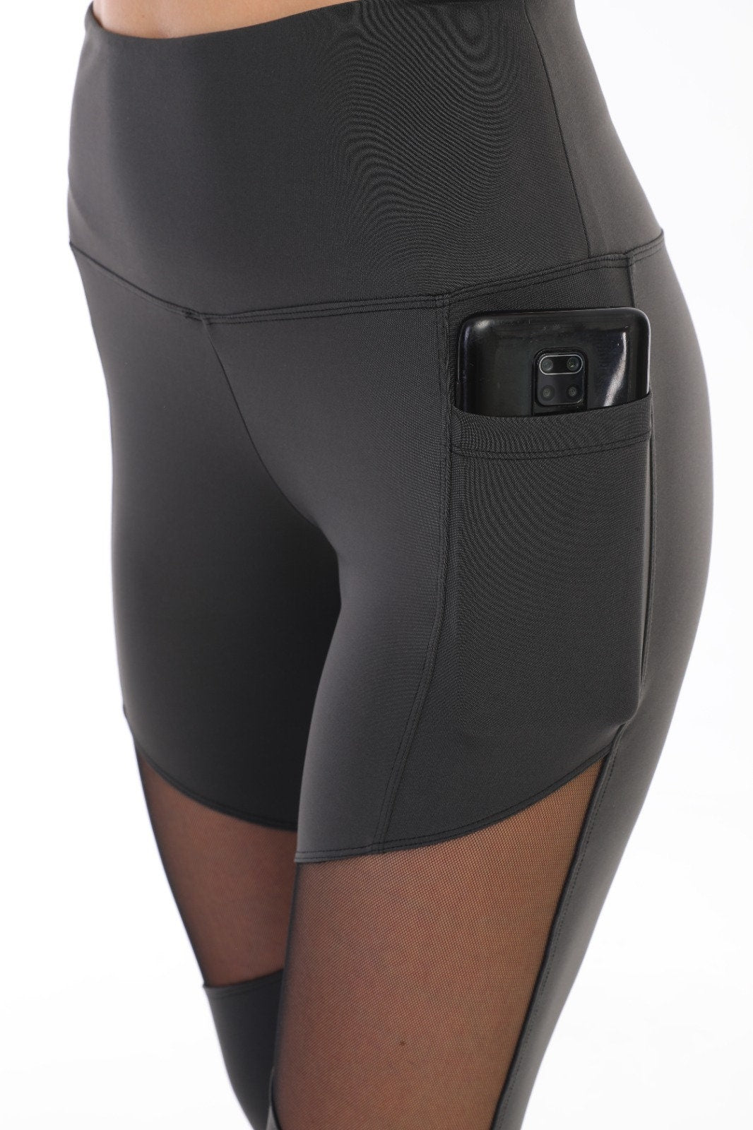 Leggings High Waist with Pockets Tulle Anthracite