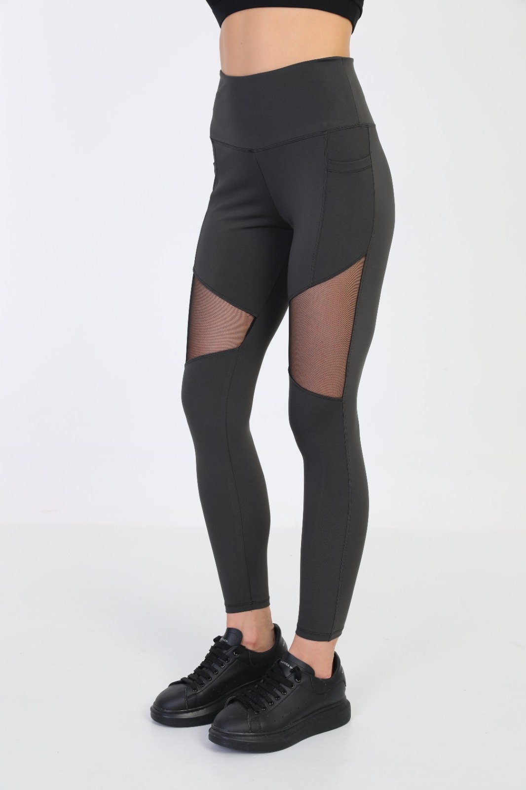 Leggings High Waist with Pockets Tulle Anthracite
