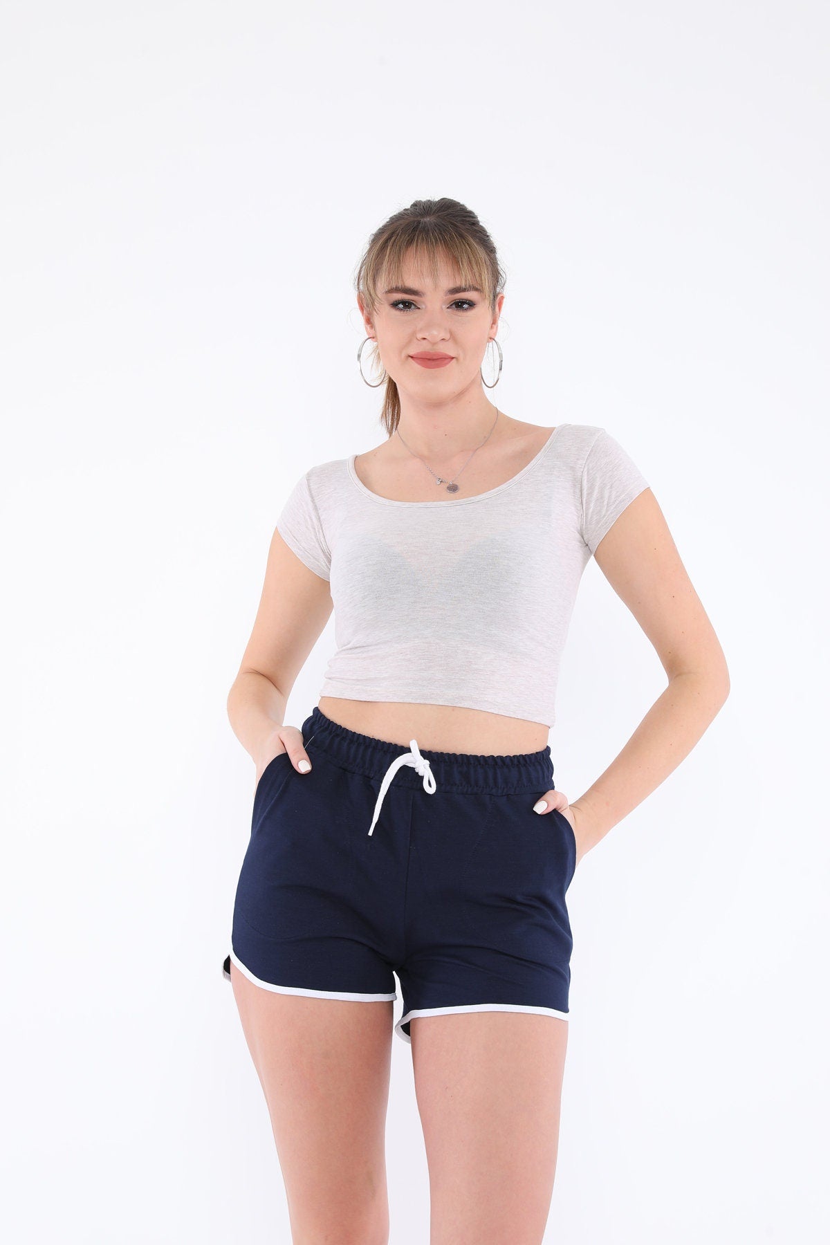 Shorts Yarn Stripes Navy Blue