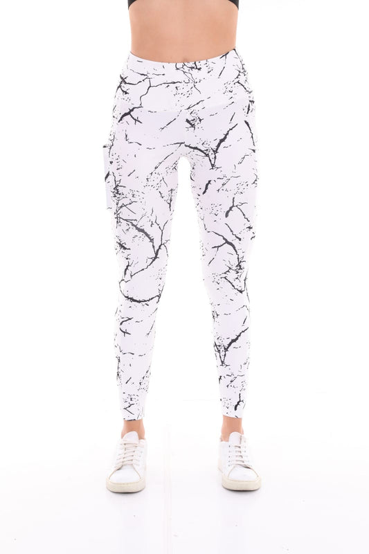 Leggings High Waist with Pockets Marble White
