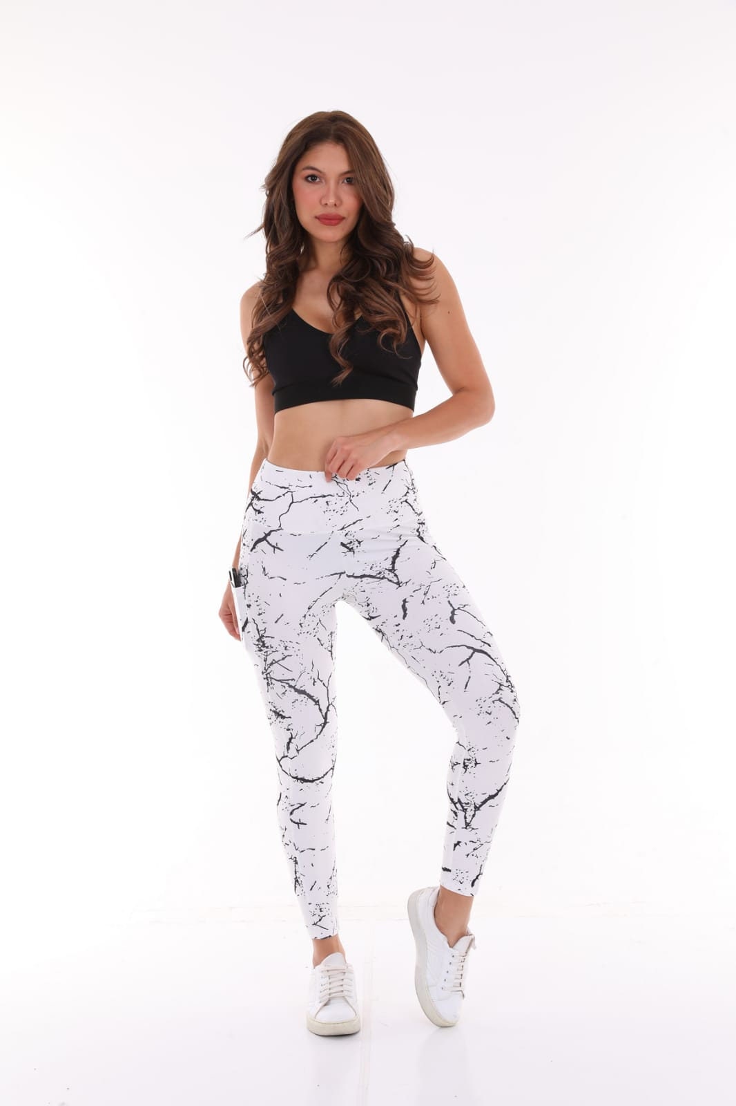 Leggings High Waist with Pockets Marble White
